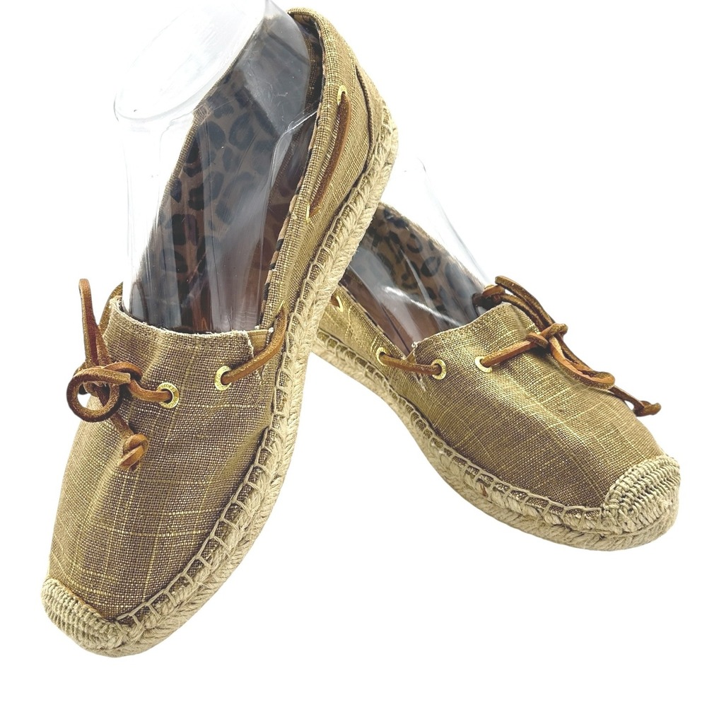 Sperry Gold Espadrille Boat Shoes Top Sider Women's Casual Slip On Loafers SZ 8M